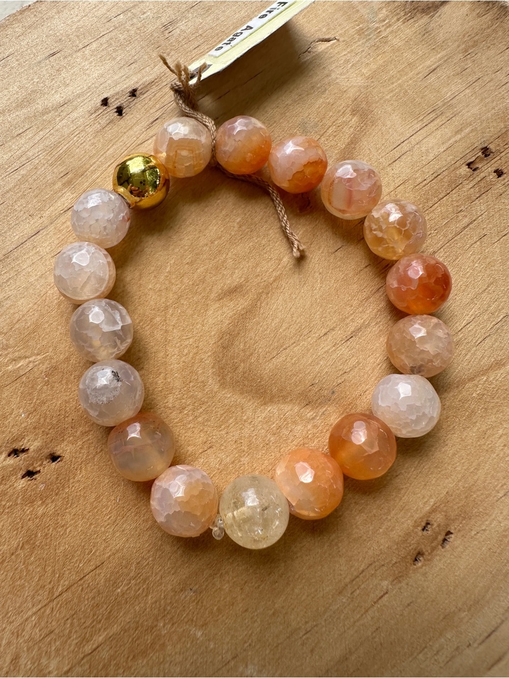 Handcrafted Faceted Orange Fire Agate Bead Bracelet with Gold Accent